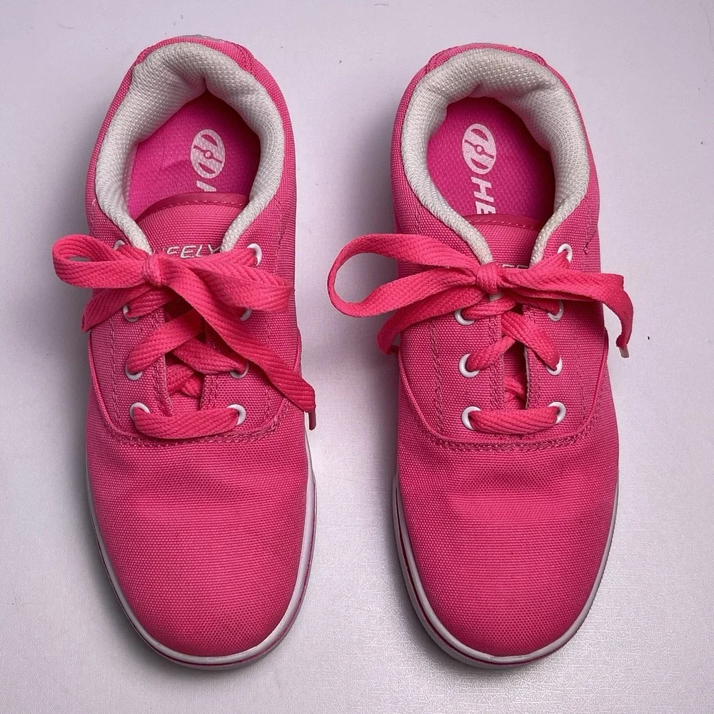 Heelys Youth 5 Women's 6 Launch Hot Neon Pink Skate Shoes Lace Up Wheels